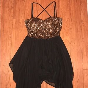 Sparkly gold and black high low dress
